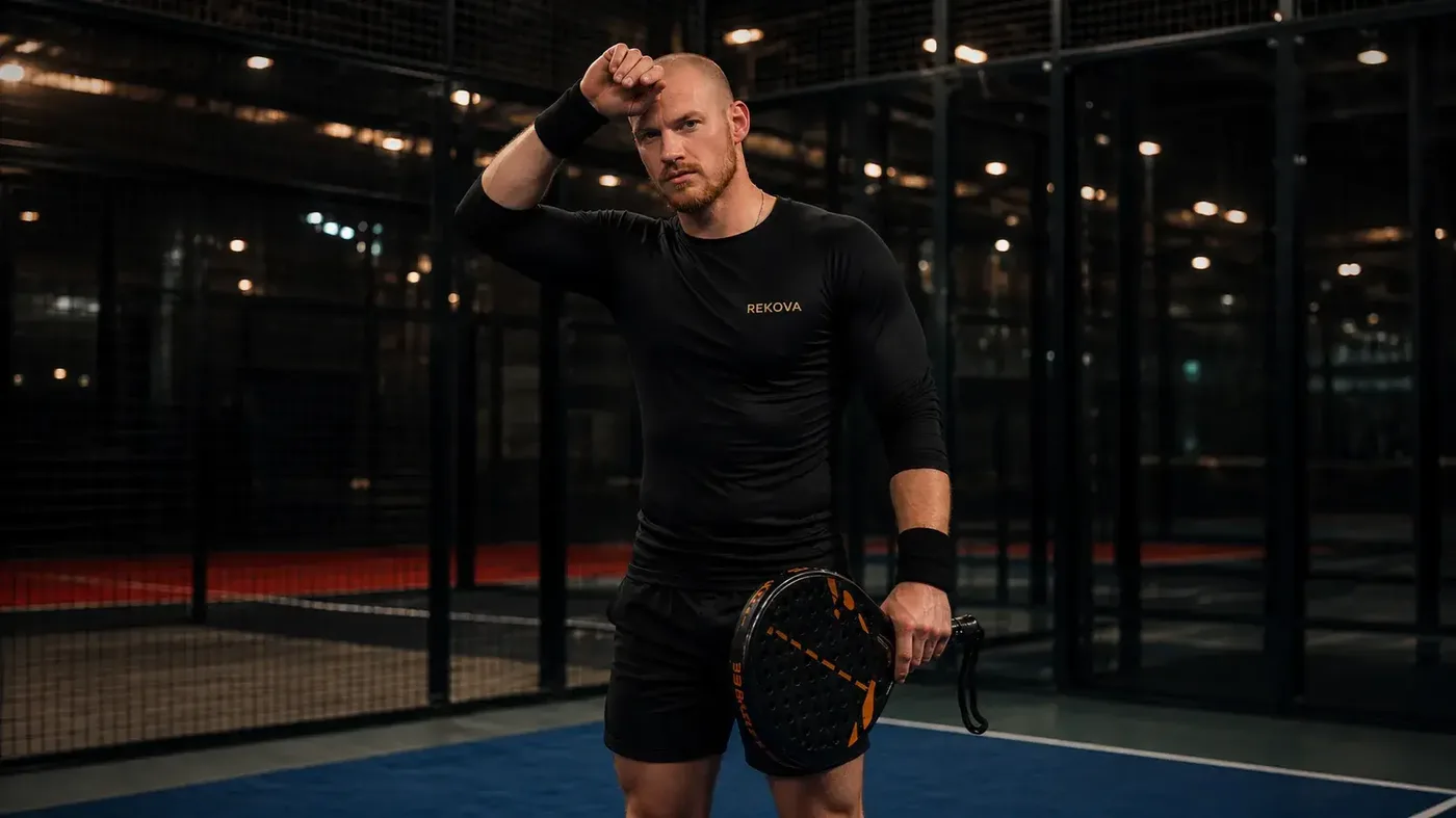 Max, founder of Rekova, on a padel court